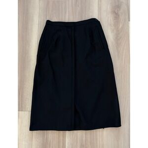 Vintage Harve Benard Black Pure Wool‎ Pleated Career Midi Skirt Business Casual